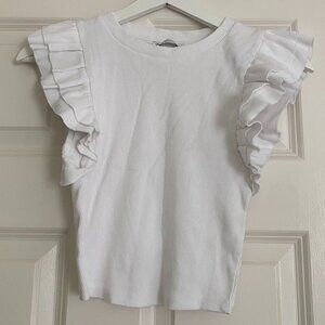 Zara White Ruffled Ribbed Shirt